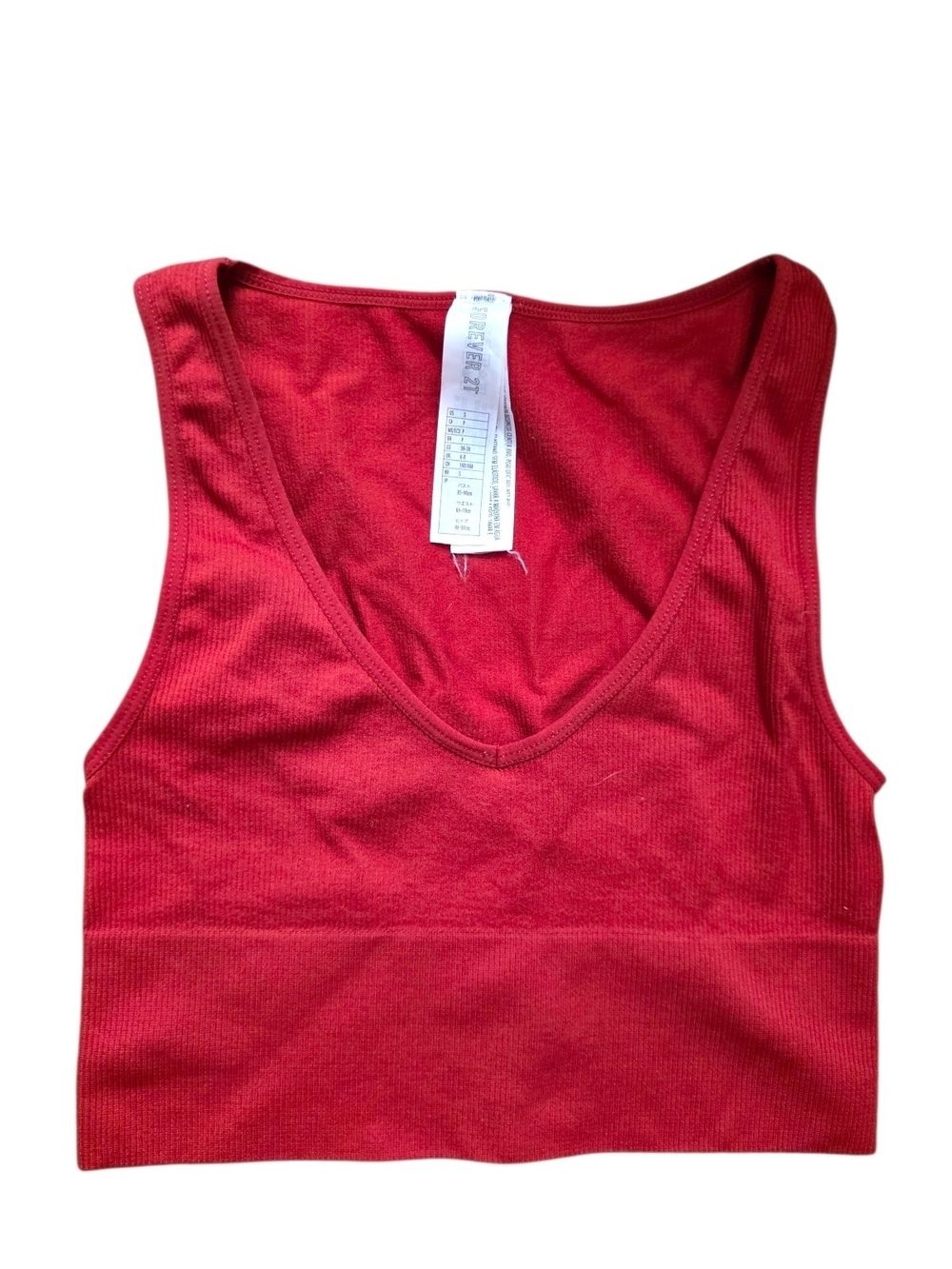 Forever 21 Red Ribbed Seamless Cropped Tank Top Bralette V Neck Size Small